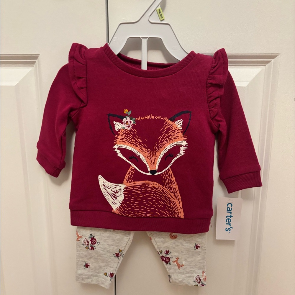 Carter's Burgundy Fox Top and Floral Pants Set